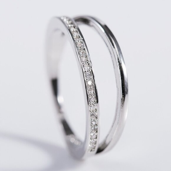 ✨ Dainty Zircon Micro Pave Double Layer Silver Ring for Women VIP120